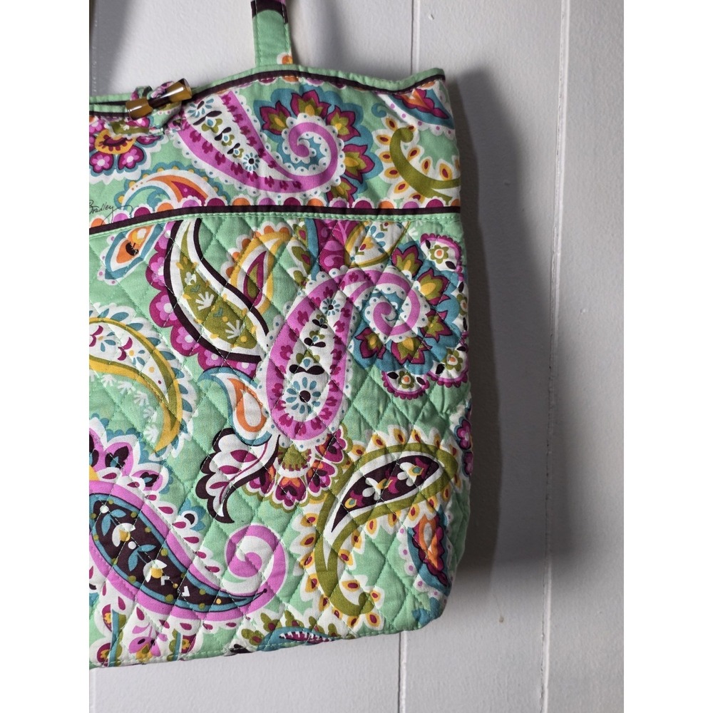 Vera Bradley Tutti Frutti Tote Green Pink Paisley Floral Print - Picture 4 of 11